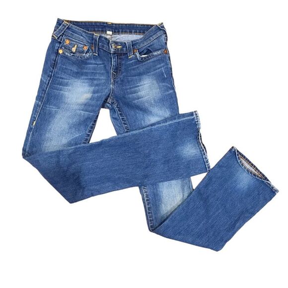 True Religion Low-Rise Boot Cut Medium Wash Distressed Jeans | 28 - Picture 2 of 15